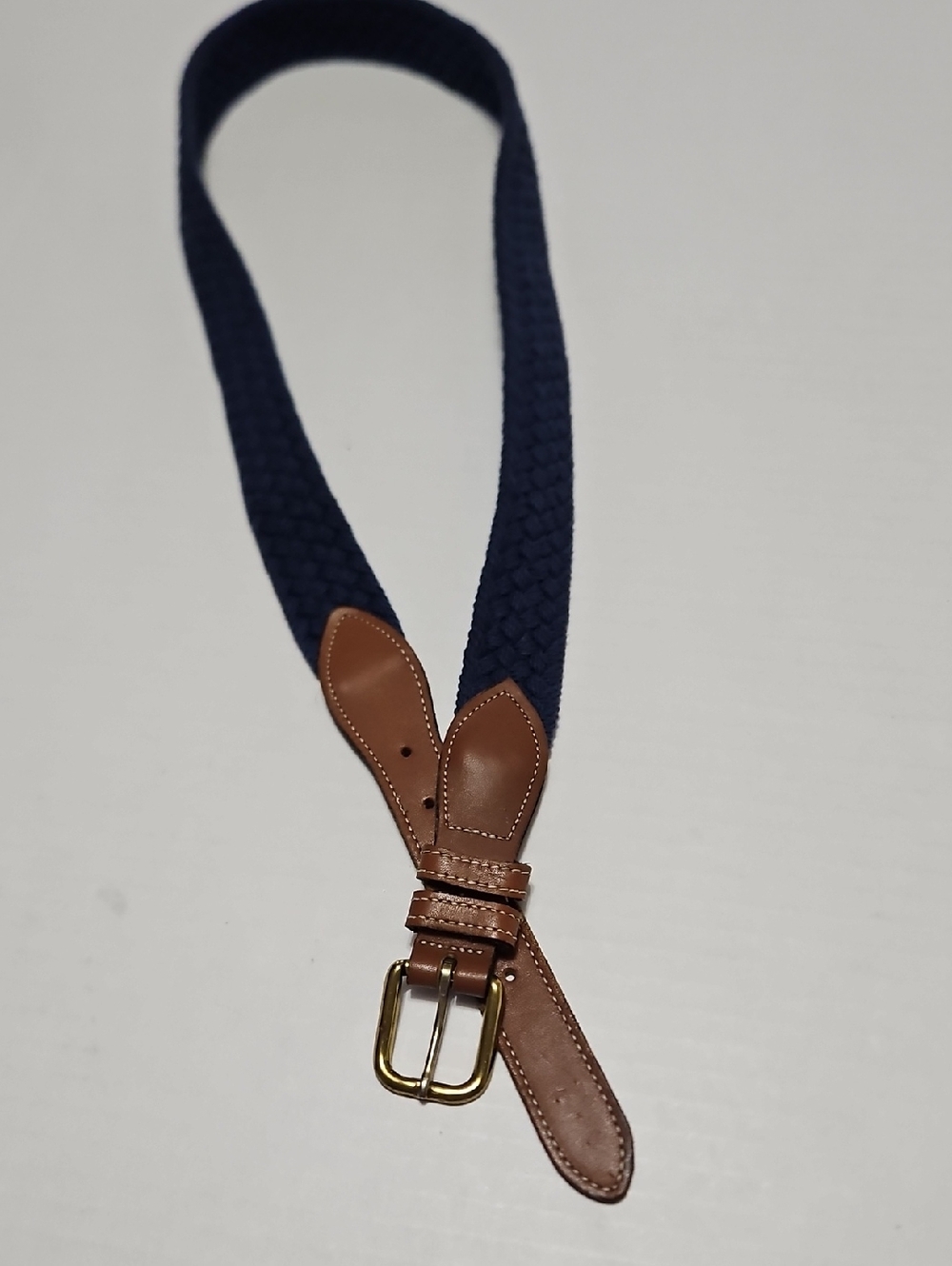Dockers Navy Braided Belt with Brown Leather Trim Size S/M